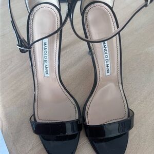 Manolo Blahnik Black Patent Leather Ankle-Strap Heels